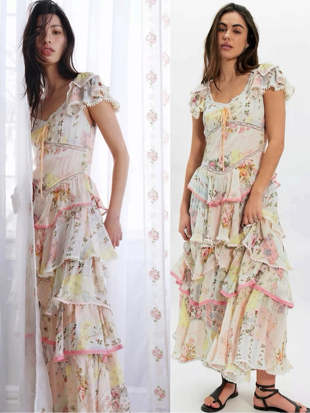 Free People Dainty Ethereal Cottage Love You Bunches Midi Maxi Dress Pastel XL